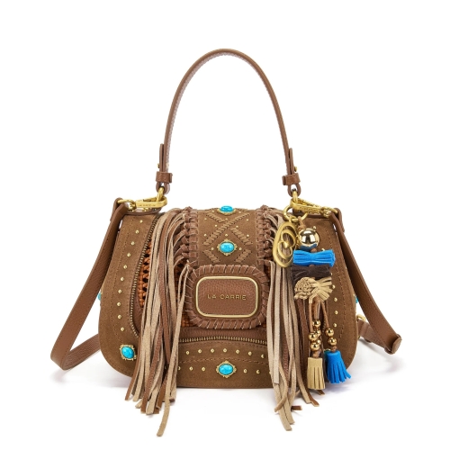 LA CARRIE BAG BORSA A MANO PELLE SCAMOSCIATA CUOIO 161M-FG-472-STS