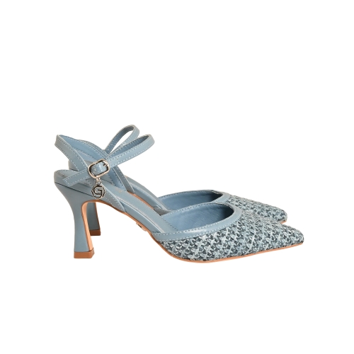 GOLD&amp;GOLD SLINGBACK CON CINTURINO RAFIA INTRECCIATA AZZURRO GP976
