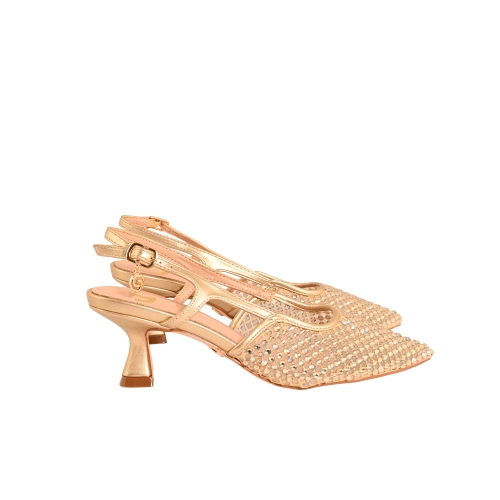 GOLD&amp;GOLD SLINGBACK STRASS TESSUTO RETE ORO GD397