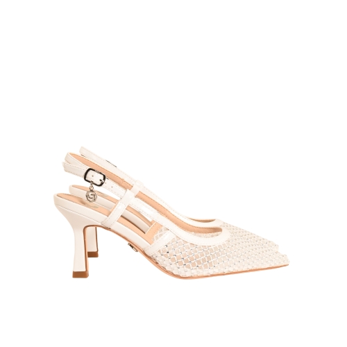 GOLD&amp;GOLD SLINGBACK CON STRASS TESSUTO RETE BIANCO GD391