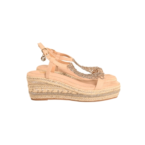 GOLD&amp;GOLD SANDALO ZEPPA TESSUTO BEIGE FA03