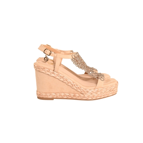 GOLD&amp;GOLD SANDALO ZEPPA TESSUTO BEIGE FA06