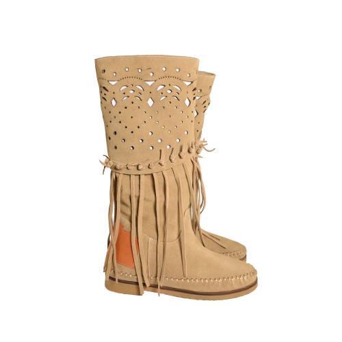 STUDIO MODE STIVALE INDIANINO PELLE SCAMOSCIATA BEIGE KI-6436
