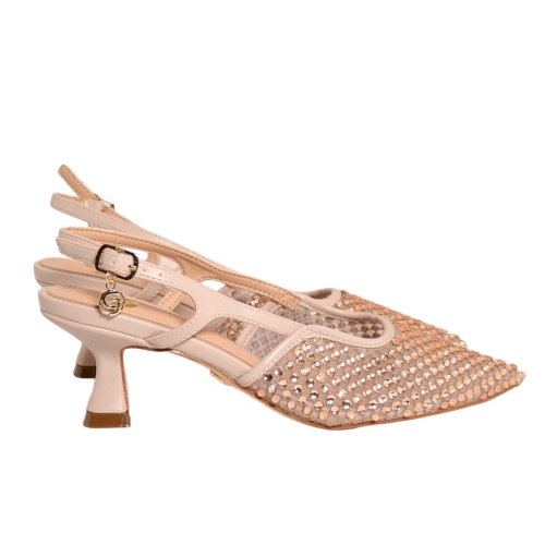GOLD&amp;GOLD SLINGBACK STRASS TESSUTO RETE NUDE GD397