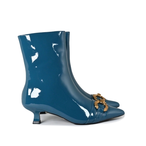GOLD&amp;GOLD STIVALETTO CON ACCESSORIO VERNICE PETROLIO GY339
