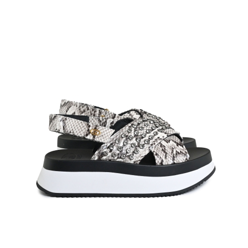 LIU JO SANDALO PLATFORM CON BORCHIE GIOIELLO ECOPELLE ANIMALIER BA5089EX308S3052