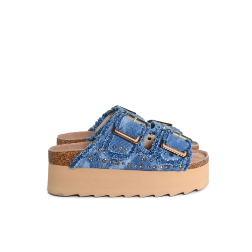 COLORS OF CALIFORNIA CIABATTA PLATFORM STRASS DENIM BLU BES41