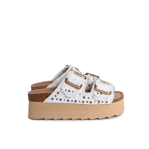 COLORS OF CALIFORNIA CIABATTA PLATFORM STRASS DENIM BIANCO BES41