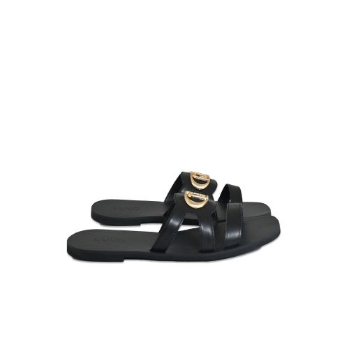 LIU JO CIABATTE FLAT CON LOGO PELLE NERO SA5083P010222222