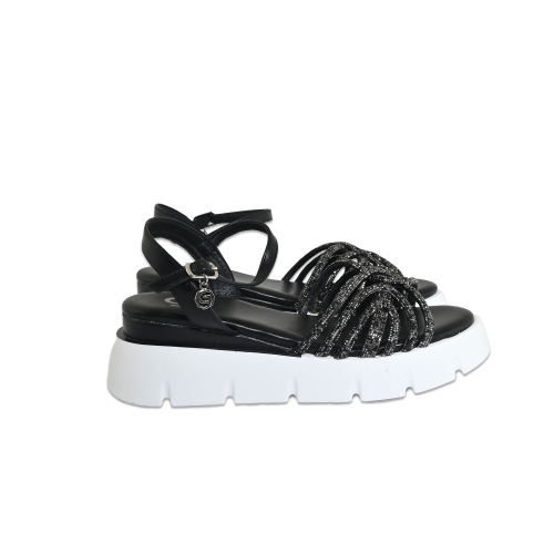 GOLD&amp;GOLD SANDALO CON STRASS ECOPELLE NERO GV36