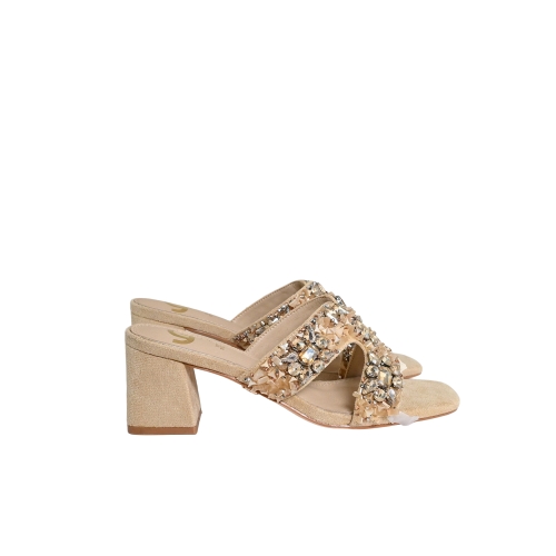GOLD&amp;GOLD CIABATTA CON PERLINE TESSUTO BEIGE GV26