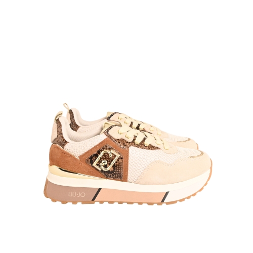 LIU JO SNEAKERS PLATFORM CON DETTAGLI PITONE PELLE SCAMOSCIATA BEIGE BF5009PX684S3812