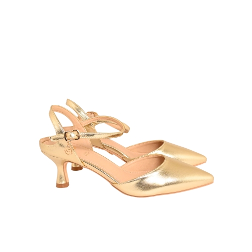 GOLD&amp;GOLD SLINGBACK A PUNTA LAMINATA ECOPELLE ORO GP758