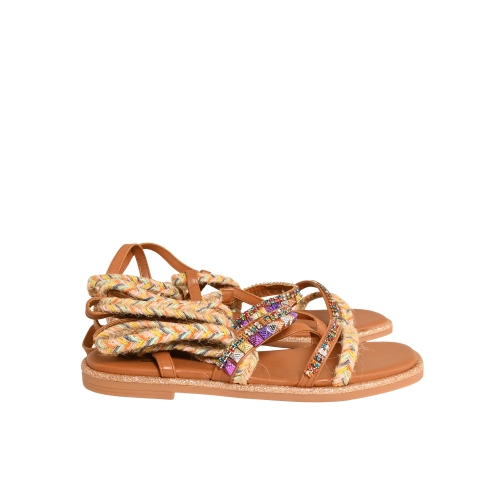 GOLD&amp;GOLD SANDALO BASSO SCHIAVA ECOPELLE CUOIO GP691