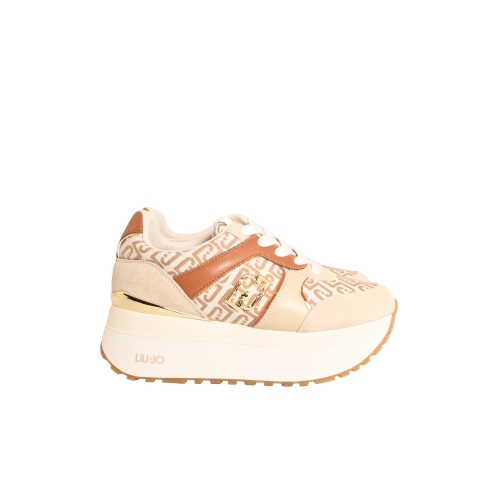 LIU JO SNEAKERS SUPER PLATFORM MONOGRAM JACQUARD BEIGE BA6019PX617S3971