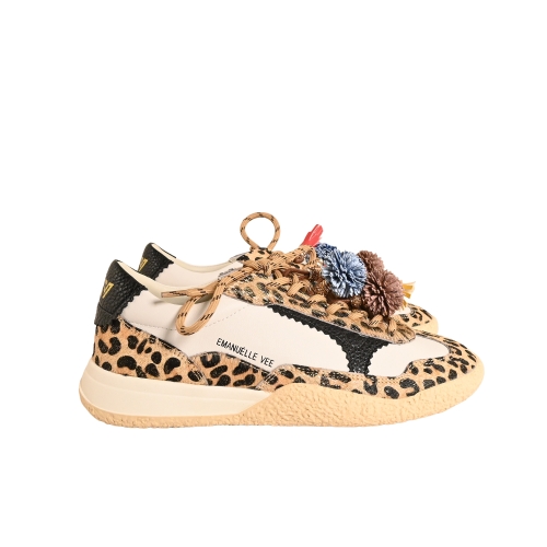 EMANUELLE VEE SNEAKERS PELLE BIANCO CON DETTAGLIO ANIMIALIER 461P-903-100-P149