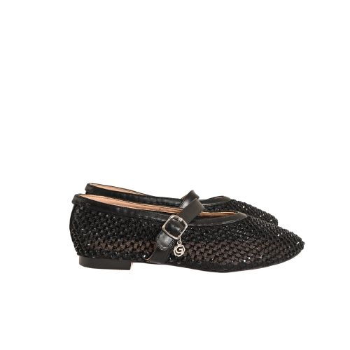 GOLD&amp;GOLD BALLERINA STRASS ALL OVER TESSURO RETE NERO GD398