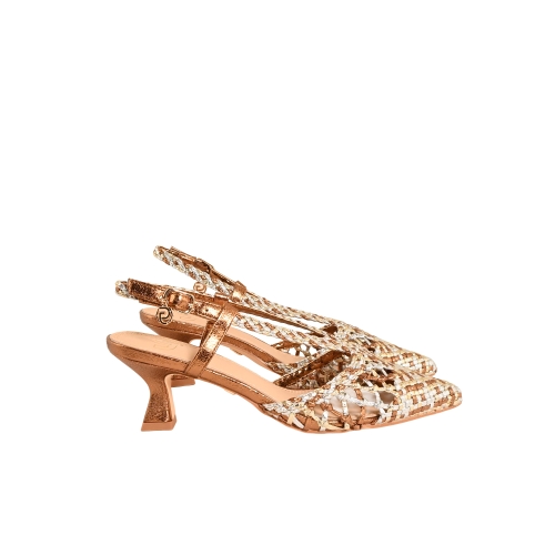 GOLD&amp;GOLD SLINGBACK ECOPELLE INTRECCIATA ORO/SILVER/BRONZO GK256