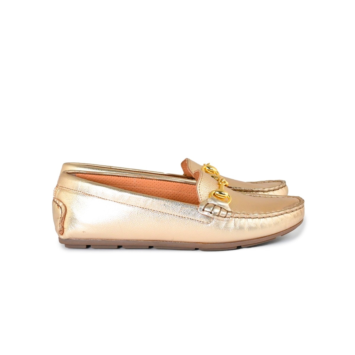 Mocasines Jack Rogers Mllie Para Señora - Cuero, Suela De Caucho, Plano, Color Platino, Talla 41 EU
