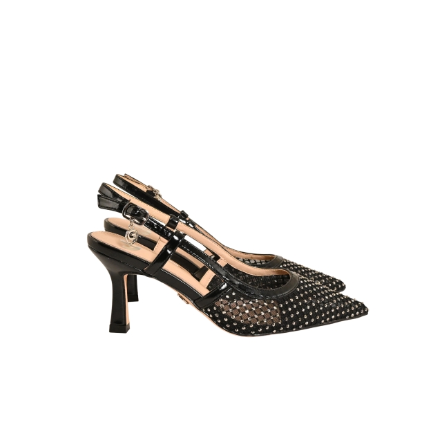 GOLD&GOLD SLINGBACK CON STRASS TESSUTO RETE BNERO GD391
