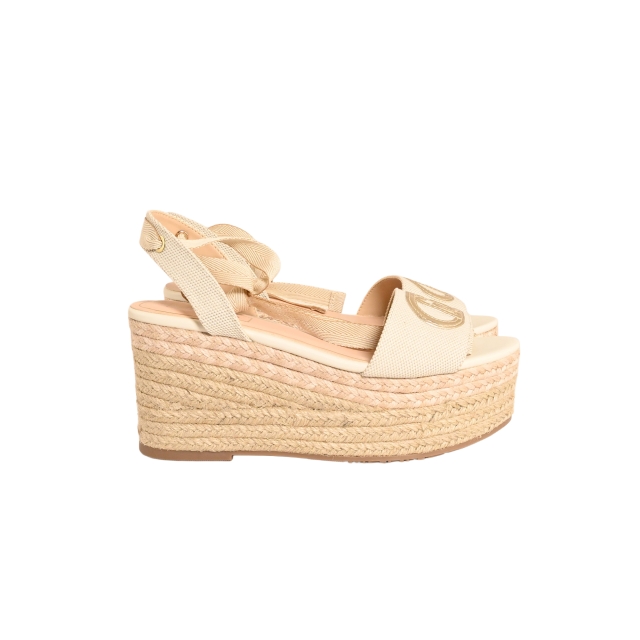 LIU JO SANDALO ZEPPA CON LOGO MONOGRAM TESSUTO BEIGE SA6085TX53600005